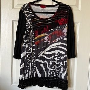 Lior Paris Black Print Tunic Top Size Medium